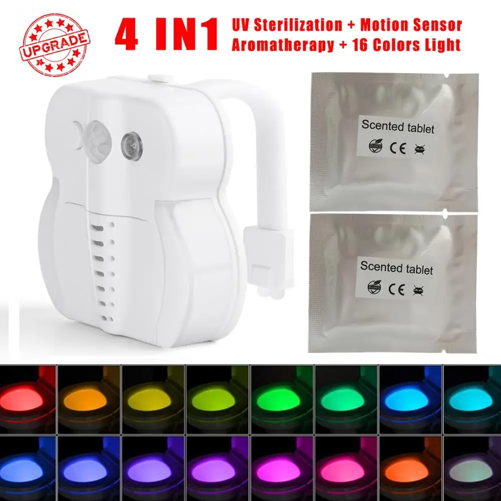 UV Sterilization/Motion Sensor/Aromatherapy/16 Colors Changing 4 in 1 Smart PIR Toilet Seat Night Light Waterproof Backlight
UV Sterilization/Motion Sensor/Aromatherapy/16 Colors Changing 4 in 1 Smart PIR Toilet Seat Night Light Waterproof Backlight