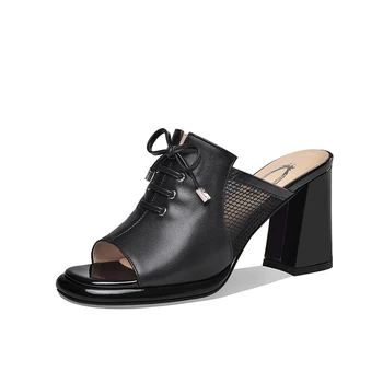 Shallow Thick Heels slippers Genuine Leather Peep Toe Women Sandals 2020 Summer Night Club Slingbacks Shoes Woman 
Shallow Thick Heels slippers Genuine Leather Peep Toe Women Sandals 2020 Summer Night Club Slingbacks Shoes Woman