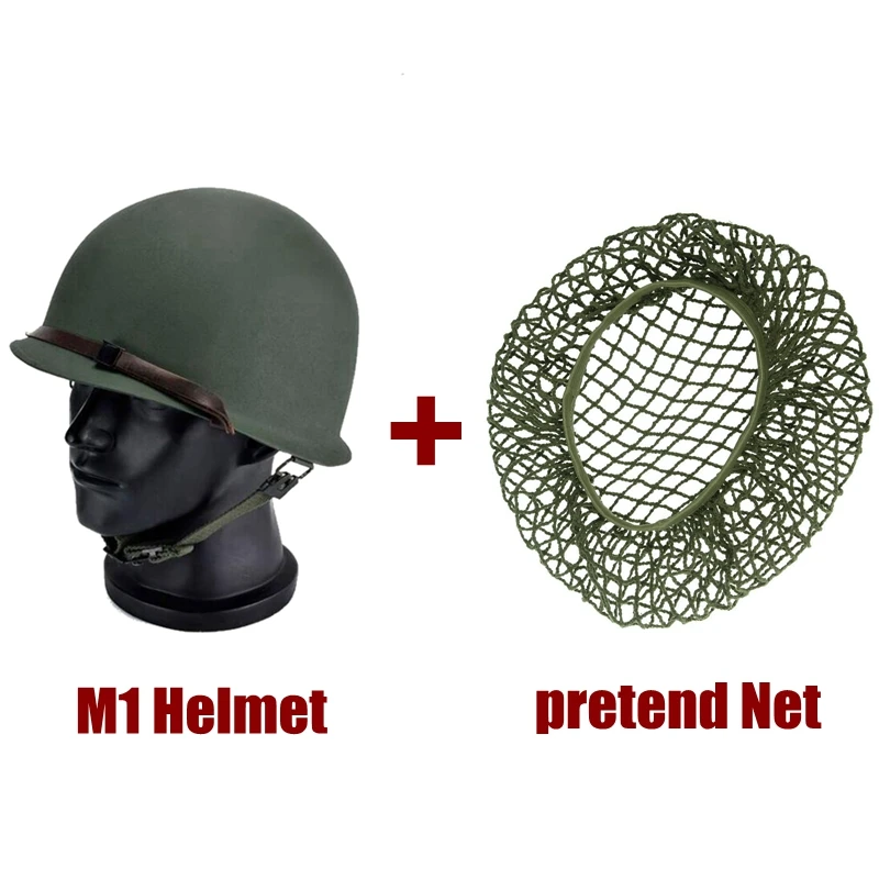 

Durable Heavy Duty Helmet US Army Tactical Helmet WWII Steel M1 Green Steel Helmet Replica with pretend Net/ Canvas Chin Strap