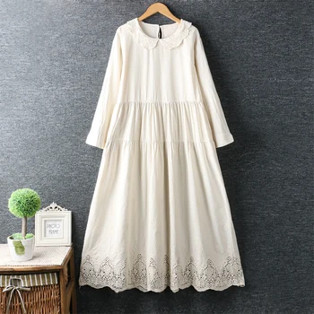 2020 New Spring Women Dresses Literary Fresh Embroidery Peter Pan Collar Hollow out Cotton and linen Long Dress Women 
2020 New Spring Women Dresses Literary Fresh Embroidery Peter Pan Collar Hollow out Cotton and linen Long Dress Women