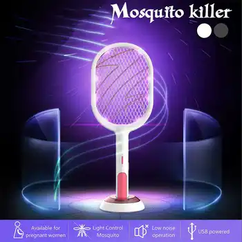 

Hand Mosquito Killer Racket 3-layer Net Rechargeable LED Electric Insect Bug Fly Zapper Swatter Repellent Garden Pest Control