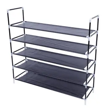 Simple Assembly 5 Tiers Non-woven Fabric Shoe Rack with Handle Black 
Simple Assembly 5 Tiers Non-woven Fabric Shoe Rack with Handle Black