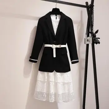 2020 Summer Women Elegant Black Suit Sashes Slim Coat Lace Patchwork Solid Fairy Dresses Suit Female OL Business Work Sets Z301
2020 Summer Women Elegant Black Suit Sashes Slim Coat Lace Patchwork Solid Fairy Dresses Suit Female OL Business Work Sets Z301