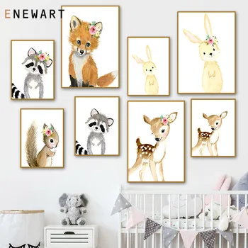 Watercolor Animal Rabbit Deer Squirrel Poster Nursery Print Cartoon Wall Art Canvas Painting Nordic Kid Baby Room Decor Picture
Watercolor Animal Rabbit Deer Squirrel Poster Nursery Print Cartoon Wall Art Canvas Painting Nordic Kid Baby Room Decor Picture