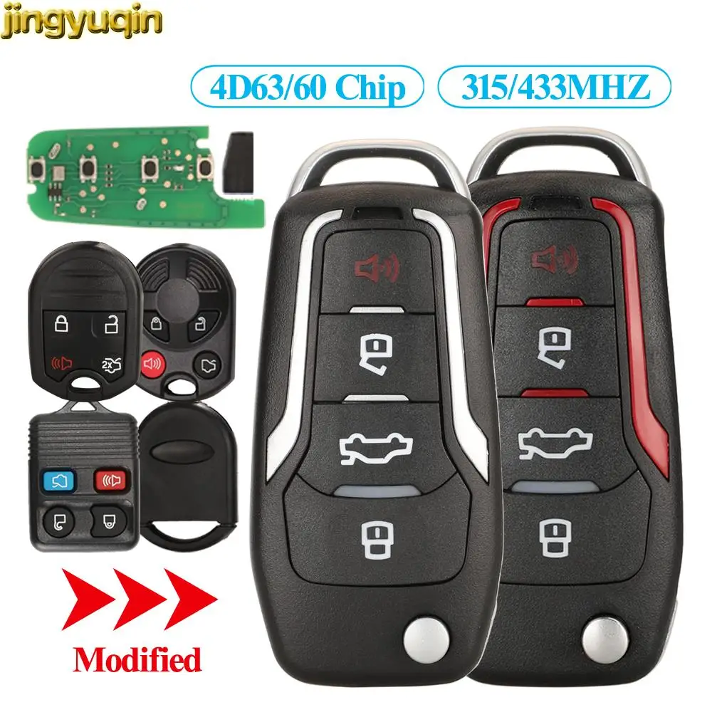 

Jingyuqin Remote Car Key Fob 315/433MHZ 4D60/63 Modified For Ford Edge F150 Focus Taurus Lincoln Explorer Escape Mustang Mercury