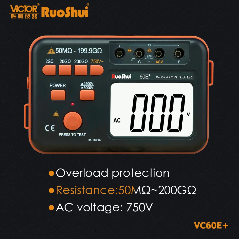 RuoShui VC60E Digital Insulation Short Circuit Tester Resistance 5000V Megger Ohm Meter Megohmmeter Electrical
RuoShui VC60E Digital Insulation Short Circuit Tester Resistance 5000V Megger Ohm Meter Megohmmeter Electrical