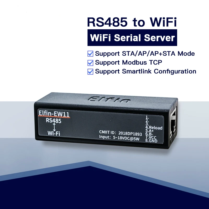 CE FCC Smallest Elfin-EW11/Elfin-EW11-0 Wireless Networking Devices Modbus TPC IP Function RJ45 RS485 to WIFI Serial Server
CE FCC Smallest Elfin-EW11/Elfin-EW11-0 Wireless Networking Devices Modbus TPC IP Function RJ45 RS485 to WIFI Serial Server