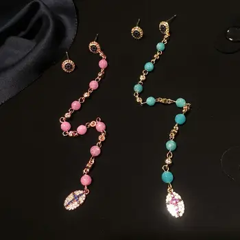 S925 Silver Needle Asymmetry Pink Blue Bead Long Chain Drop Earrings Vintage Style Cross Earrings For Women Fashion Jewelry
S925 Silver Needle Asymmetry Pink Blue Bead Long Chain Drop Earrings Vintage Style Cross Earrings For Women Fashion Jewelry