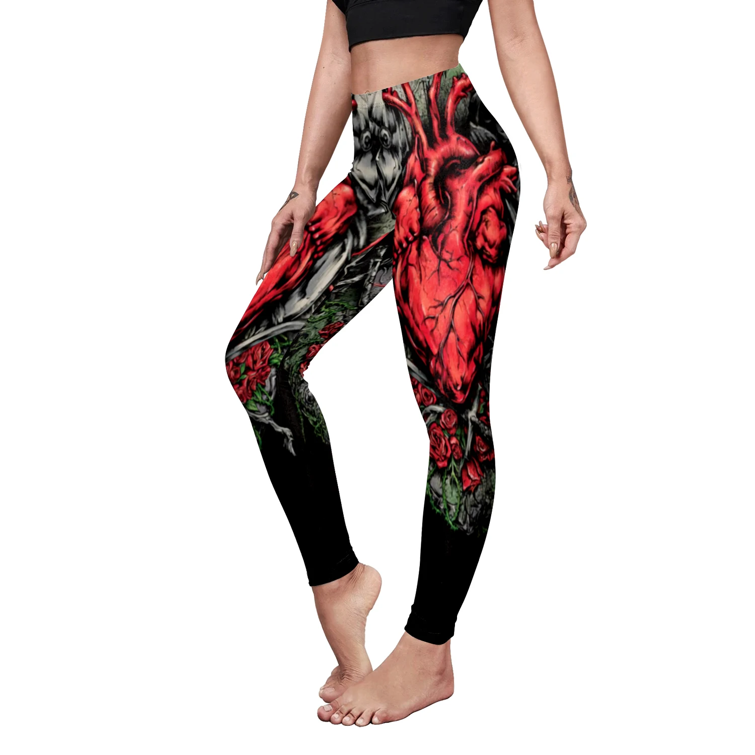 

[You're My Secret] 2021 Gothic Dark Leggings 3D Heart Rose Printed Legging High Waist Leggins For Workout PUSH-UP Fitness Pants