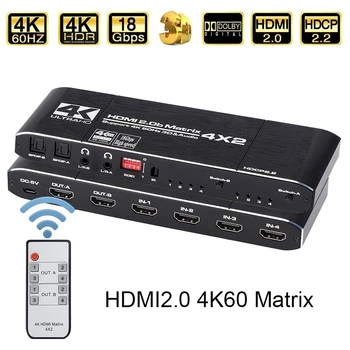 HDMI Matrix 4 I 2 Out Switch Splitter 2.0 HD Support 4K60Hz 3D&Dual Audio HDCP2.2 4K60HZ
HDMI Matrix 4 I 2 Out Switch Splitter 2.0 HD Support 4K60Hz 3D&Dual Audio HDCP2.2 4K60HZ