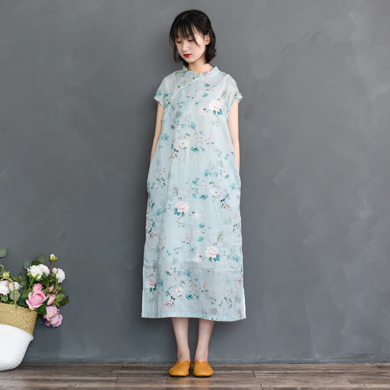 Republic China Retro Literary Stand Collar Placket Cheongsam Ramie Print Was Thin Dress Chinese Zen Tea Service
Republic China Retro Literary Stand Collar Placket Cheongsam Ramie Print Was Thin Dress Chinese Zen Tea Service