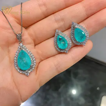 Wong Rain Luxury 100% 925 Sterling Silver Paraiba Tourmaline Gemstone Earrings/Pendant/Necklace Wedding Jewelry Sets Wholesale
Wong Rain Luxury 100% 925 Sterling Silver Paraiba Tourmaline Gemstone Earrings/Pendant/Necklace Wedding Jewelry Sets Wholesale