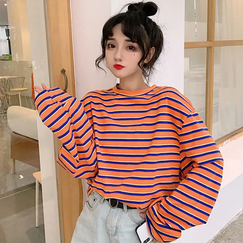 Women's Casual Fashion T-shirt Harajuku Style Long-sleeved T-shirt Striped O-neck Loose Warm Autumn Striped Basic T-shirt
Women's Casual Fashion T-shirt Harajuku Style Long-sleeved T-shirt Striped O-neck Loose Warm Autumn Striped Basic T-shirt