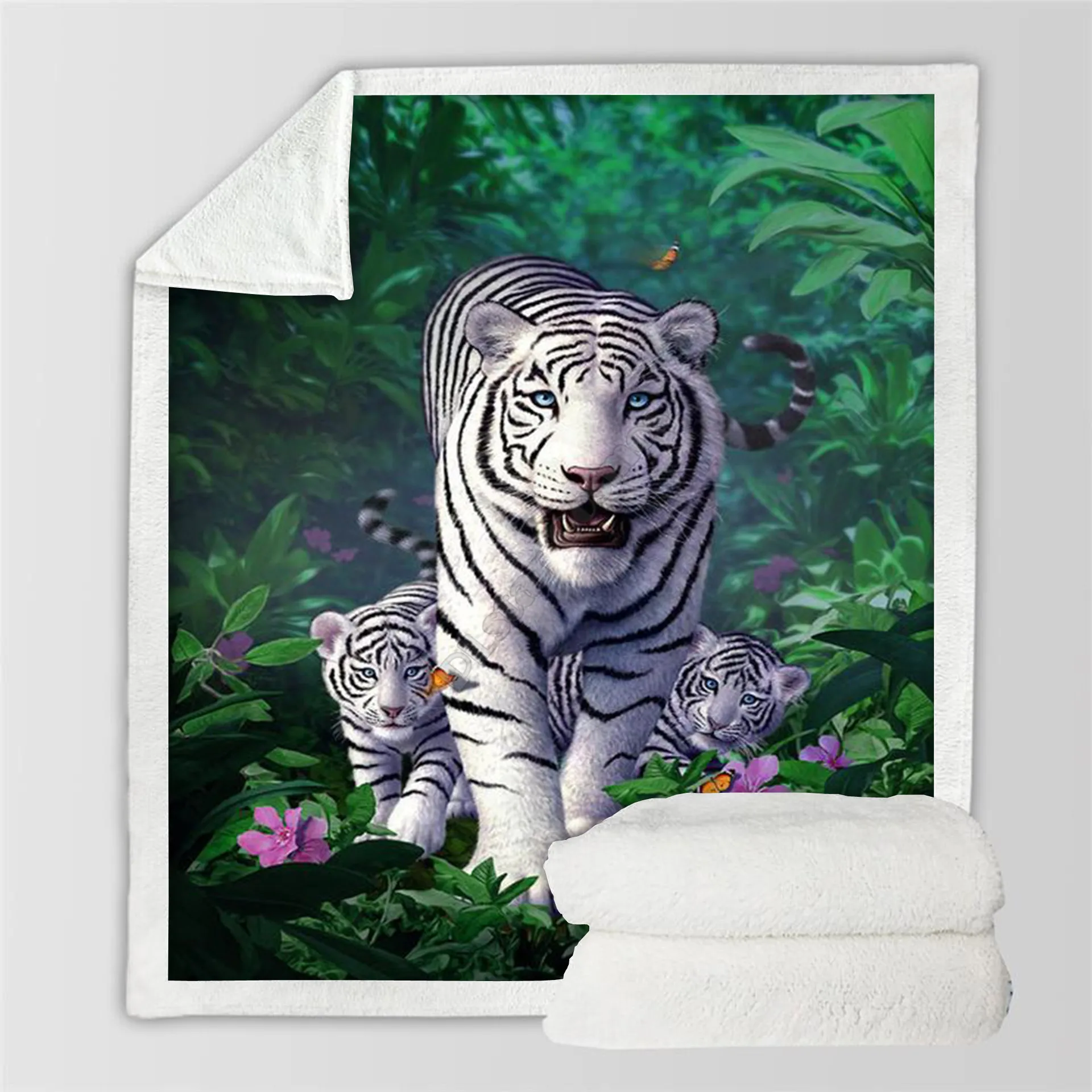 

Plstar Cosmos White tiger Fleece Blanket 3D print Sherpa Blanket on Bed Home Textiles Dreamlike style-2