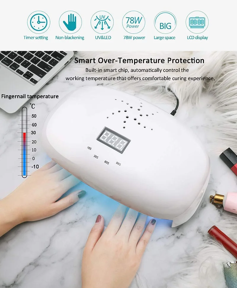 UV Lamp for Nail 78W Two Hands Led Gel Lamp Nails Infrared Sensor 4 Timer Nail Dryer 56 Beads LCD Nail Lamp for Manicure
UV Lamp for Nail 78W Two Hands Led Gel Lamp Nails Infrared Sensor 4 Timer Nail Dryer 56 Beads LCD Nail Lamp for Manicure