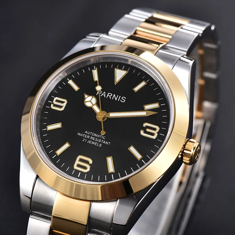 

Fashion Parnis 40mm Gold Bezel Mechanical Automatic Men Watch Miyota 8215 Sapphire Stainless Steel Luxury Watches reloj hombre