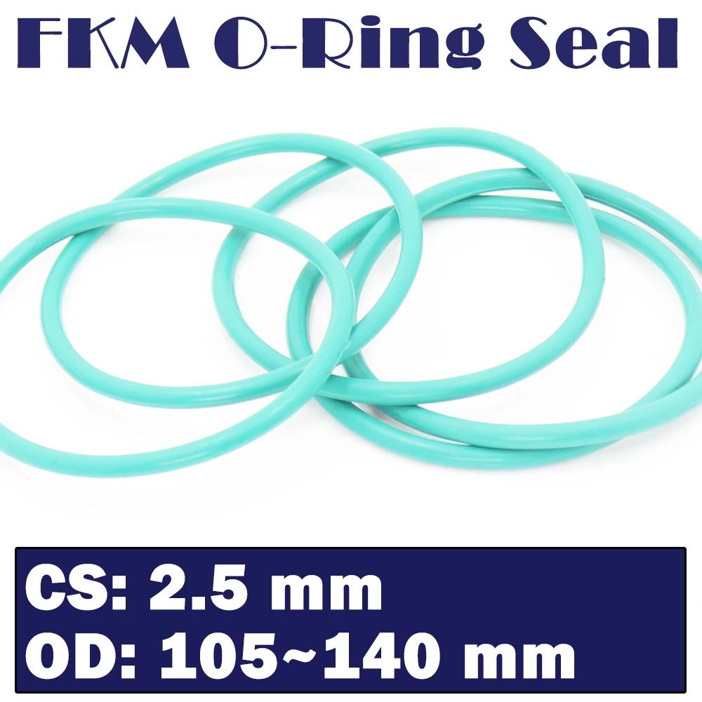 

CS 2.5mm FKM Rubber O RING OD 105/110/115/120/125/130/135/140*2.5 mm 10PCS O-Ring Fluorine Gasket Oil seal Green ORing