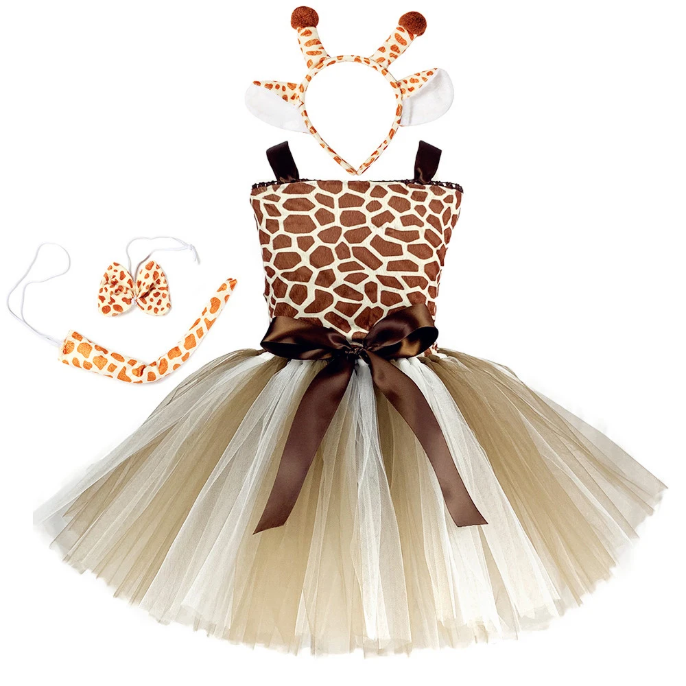 1Set Giraffe Girls Tutu Dress Outfit Zoo Animal Kid Christmas Costumes Toddler Baby Girl Performance Birthday Jungle Party | Тематическая