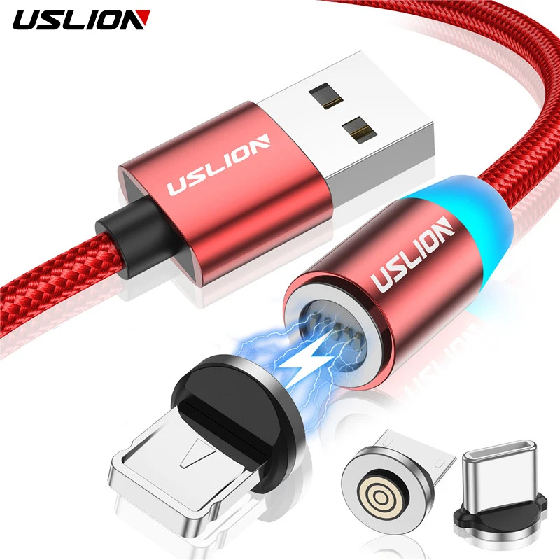 Магнитный кабель Uslion USB-Lightning/Type-C/Micro-USB нейлоновый 1м/2м в ассортименте. | Мобильные