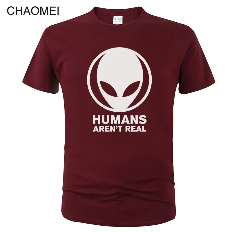 2019 Hot Funny Humans Aren't Real Alien T-Shirt Men Summer Short Sleeve Cotton T Shirt Cool Printed Tees Fashion Tops Male C130 | Мужская