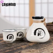 CAKEHOUD Japonesa Saquê Set Criativo Cerâmica De Vidro De Vinho Conjunto Vinho Cerâmica Isolamento Em Casa Um Pote Dois Copos Amor Branco Pote de Vinho(China)