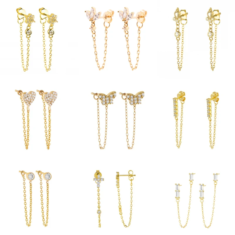 CRMYA Gold Silver Color Chain Stud Earrings For Women Flower Cross CZ Zircon Long Piercing Earring Ear Rings Jewelry Wholesale
CRMYA Gold Silver Color Chain Stud Earrings For Women Flower Cross CZ Zircon Long Piercing Earring Ear Rings Jewelry Wholesale