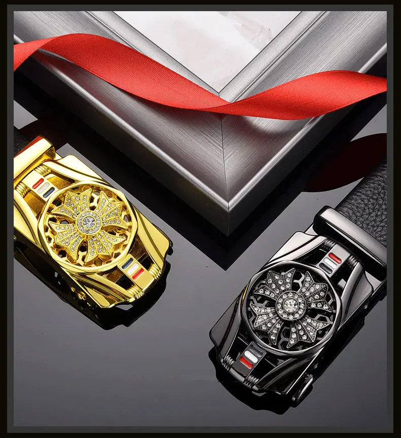 Cinturón de cuero con hebilla automática para hombre, cinturón de negocios de alta calidad, hebilla de cintura dorada, decoración de diamantes de imitación, cinturón de lujo 3 H36a1839459794104b45b7bd33f46b831u