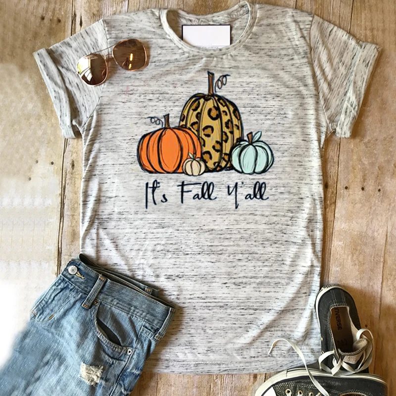 Женская футболка с принтом в виде тыквы It's Fall Ya'll на Хэллоуин большие размеры
