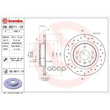 Disc brake rear. Brembo Xtra Cadillac BLS 04/06 series-/Cadillac BLS Wagon 12/07- / Opel sign Brembo art. 08.9511.1x
Disc brake rear. Brembo Xtra Cadillac BLS 04/06 series-/Cadillac BLS Wagon 12/07- / Opel sign Brembo art. 08.9511.1x