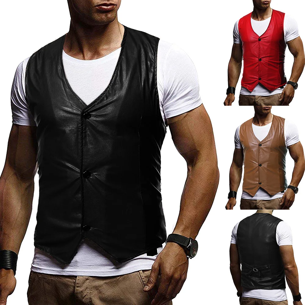 COLDKER vests for men casual man coat PU Vest Business Waistcoat male Mens V-neck Single breasted coat
COLDKER vests for men casual man coat PU Vest Business Waistcoat male Mens V-neck Single breasted coat