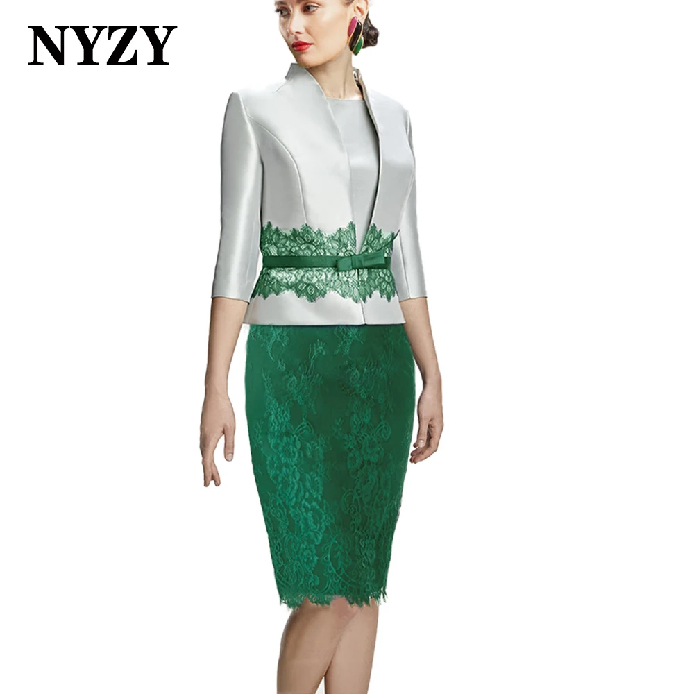 

Элегантное кружевное серебристо-зеленое платье NYZY M347 из 2 предметов для матери искусственной кожи, платье для свадебной вечеринки, одежда для гостей, коктейльные платья
