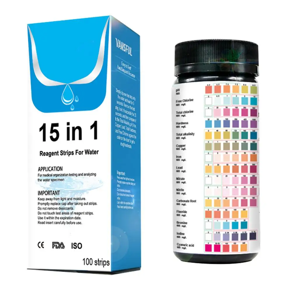 100 PCS Drinking Water Test Kit Household Water Test Strips 15-in-1 Testing Strips for Tap Water Pool Spa
100 PCS Drinking Water Test Kit Household Water Test Strips 15-in-1 Testing Strips for Tap Water Pool Spa