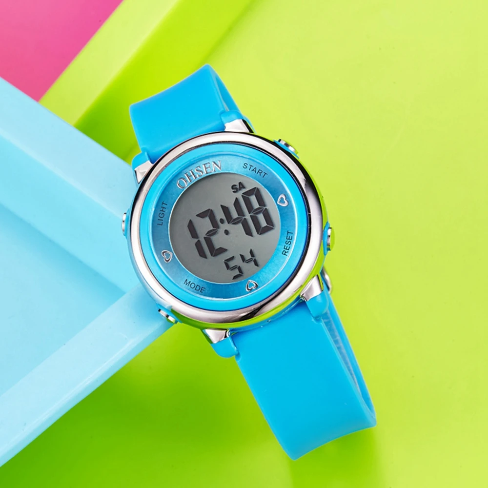 OHSEN цифровые детские часы для девочек модные водонепроницаемые синие