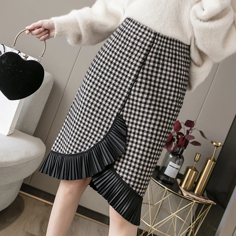 Women Korean Knitted Plaid Skirts Ladies Autumn Street High Waist A-Line Skirt Slim Asymmetrical Package Hip Skirts Female
Women Korean Knitted Plaid Skirts Ladies Autumn Street High Waist A-Line Skirt Slim Asymmetrical Package Hip Skirts Female