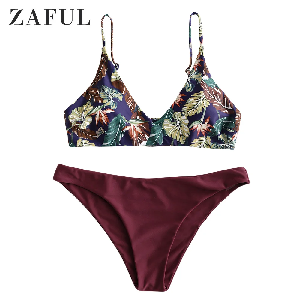 ZAFUL сексуальный женский купальник-бикини с тропическим принтом в виде листьев