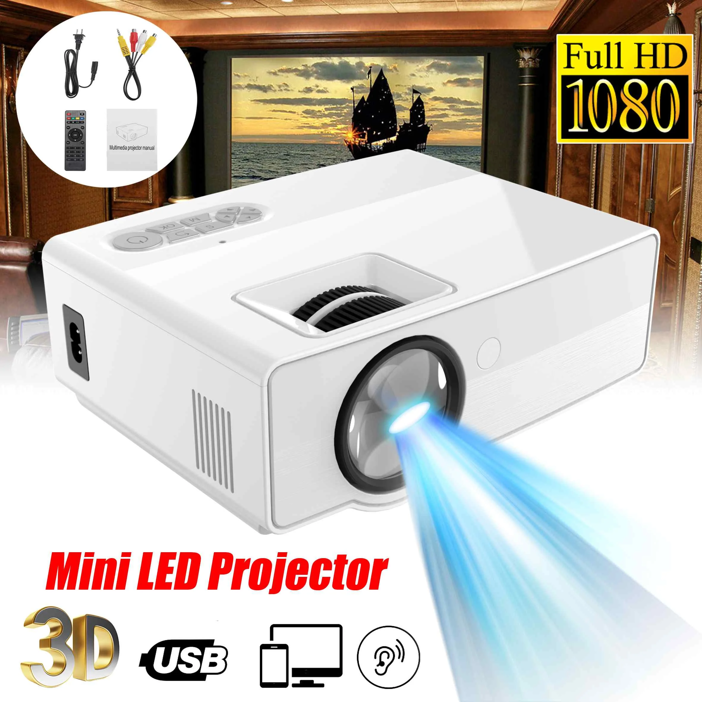 LEORY Black/White 110-240V 1080P High Resolution HD Portable Mini LED Projector Support SD/AV/HD/USB/VGA For Home Party Use
LEORY Black/White 110-240V 1080P High Resolution HD Portable Mini LED Projector Support SD/AV/HD/USB/VGA For Home Party Use