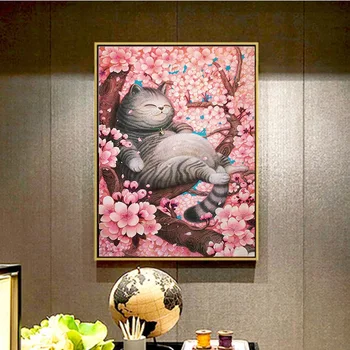 Needlework DIY Cross stitch,full embroidery kit,fat cat in sakura flower tree printed pattern cross stitch handwork painting 
Needlework DIY Cross stitch,full embroidery kit,fat cat in sakura flower tree printed pattern cross stitch handwork painting