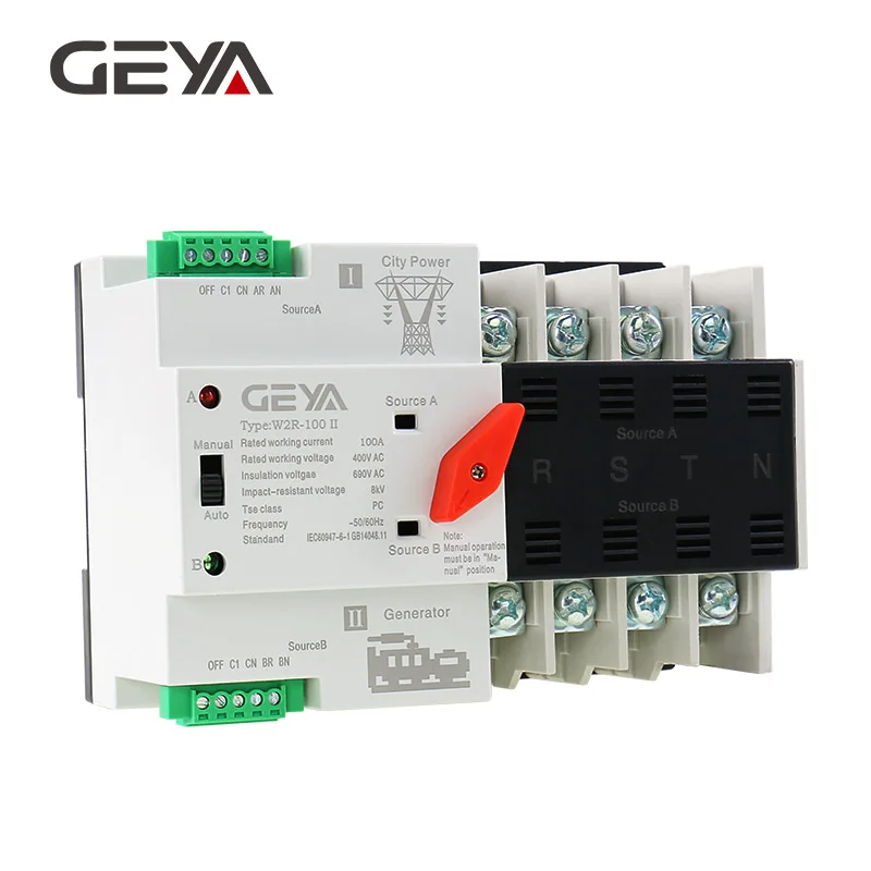 GEYA Din Rail 4P ATS Electric Switch Manual Transfer Switch 220V Coil Max 100A PC Type Switch
GEYA Din Rail 4P ATS Electric Switch Manual Transfer Switch 220V Coil Max 100A PC Type Switch