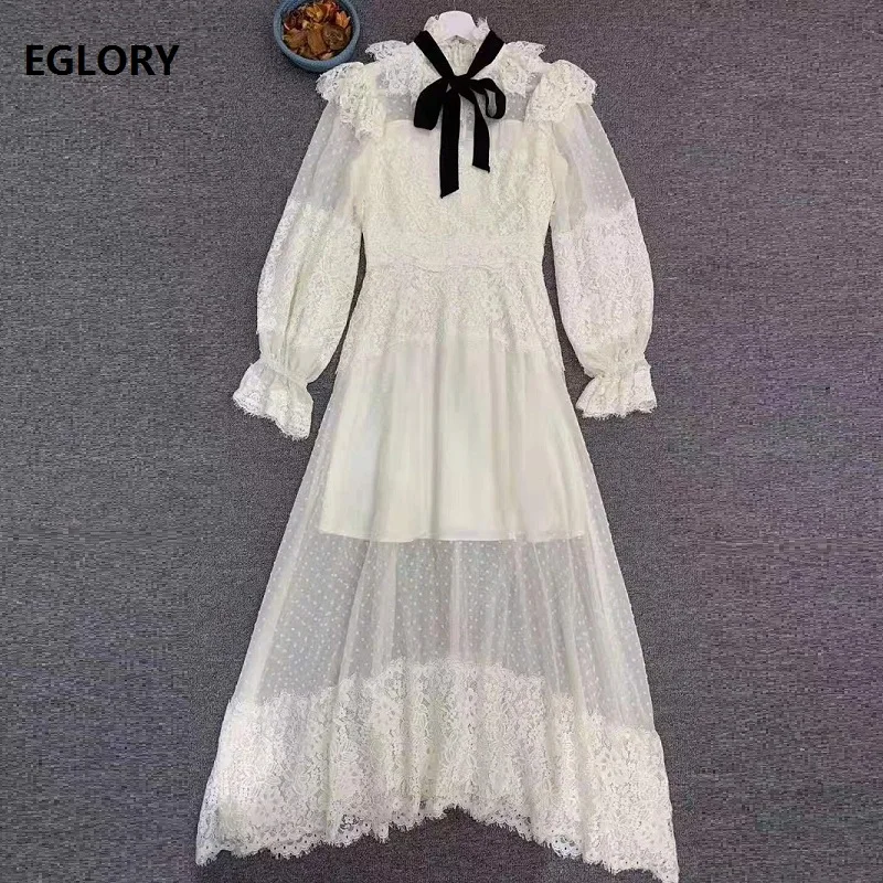 Bow Tie Elegant Long Dresses 2019 Autumn Style Women Ruffled Collar Polka Dot Mesh Lace Patchwork Black White Long Maxi Dress
Bow Tie Elegant Long Dresses 2019 Autumn Style Women Ruffled Collar Polka Dot Mesh Lace Patchwork Black White Long Maxi Dress