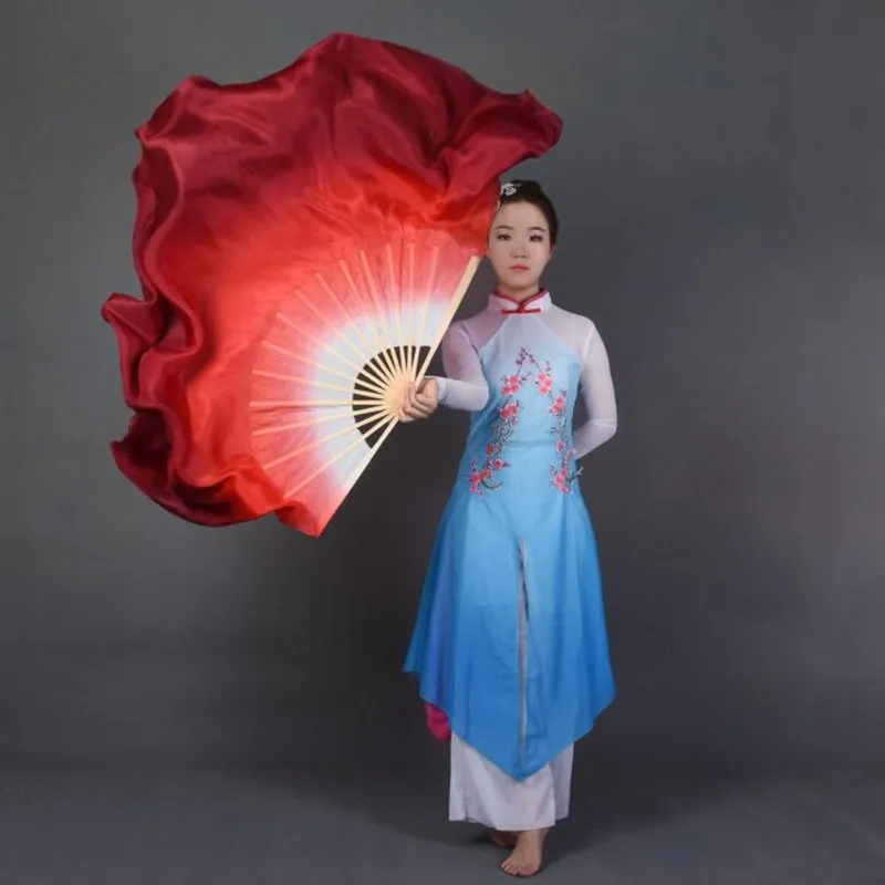 

Dual Color Real Silk Bamboo Folk Dance Fan Chinese Handmade Belly Dancing Fans Folk Art Fan White Red Gradient Assorted Size