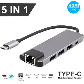 5-in-1 USB Type C Hub Hdmi 4K USB C Hub to Gigabit Ethernet Rj45 Lan Adapter USB 3.0 Port for Laptops Notebooks
5-in-1 USB Type C Hub Hdmi 4K USB C Hub to Gigabit Ethernet Rj45 Lan Adapter USB 3.0 Port for Laptops Notebooks