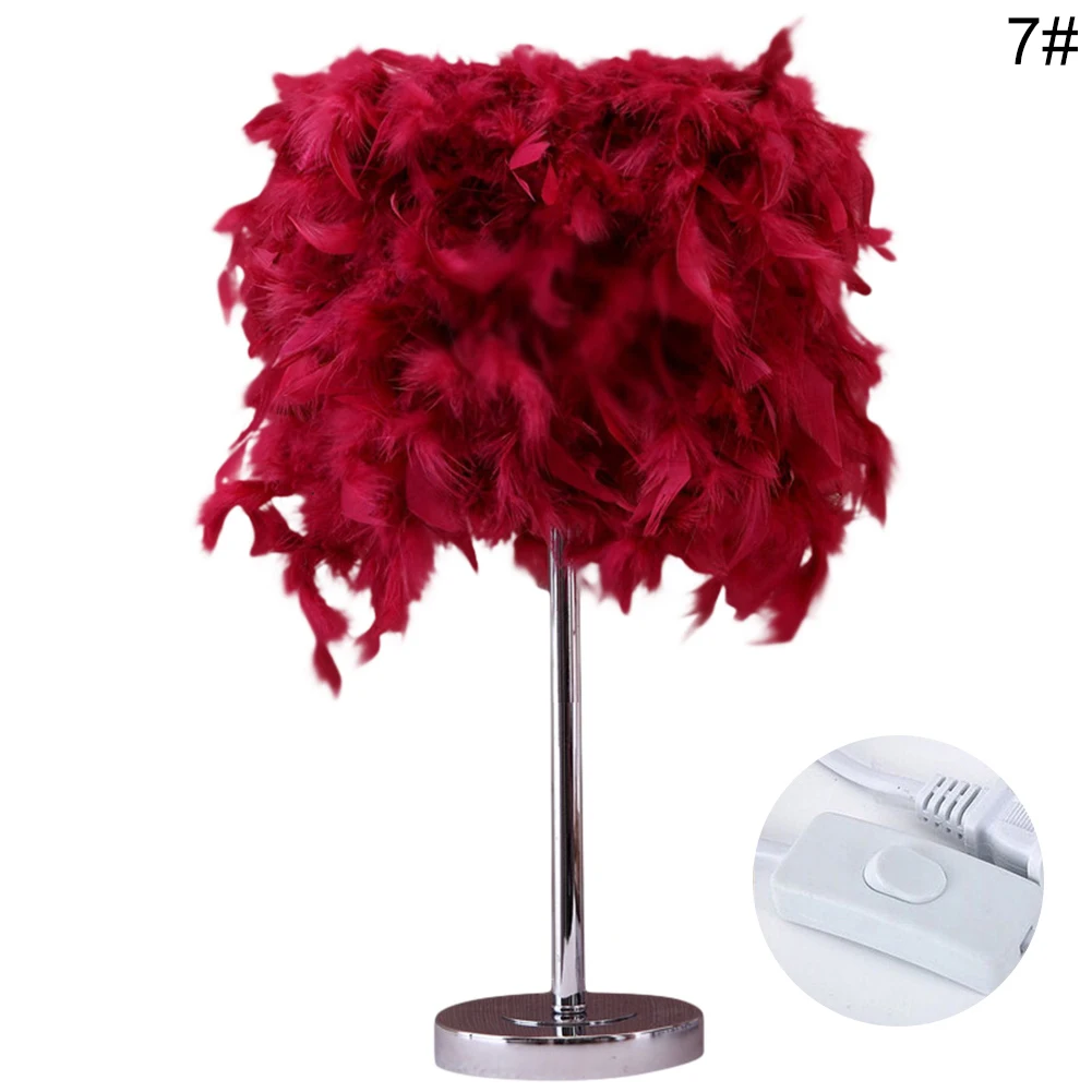 Generic LED Night Romantic Feather Lampshade LED Lights Table Lamp