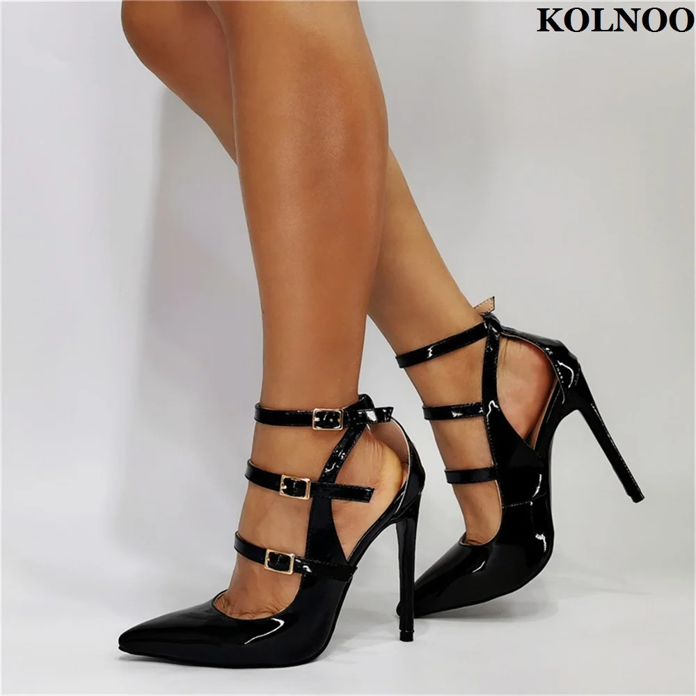 

Женские туфли-лодочки Kolnoo на высоком каблуке-шпильке в простом стиле, вечерние модные туфли из лакированной кожи на ремешке с пряжкой и острым носком