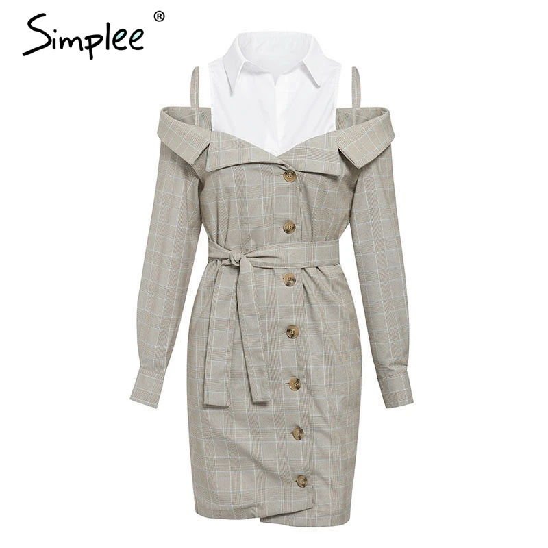 Simplee Plaid office ladies dress Cold shoulder long sleeve blazer dress Elegant women belt button autumn winter dress vestidos
Simplee Plaid office ladies dress Cold shoulder long sleeve blazer dress Elegant women belt button autumn winter dress vestidos