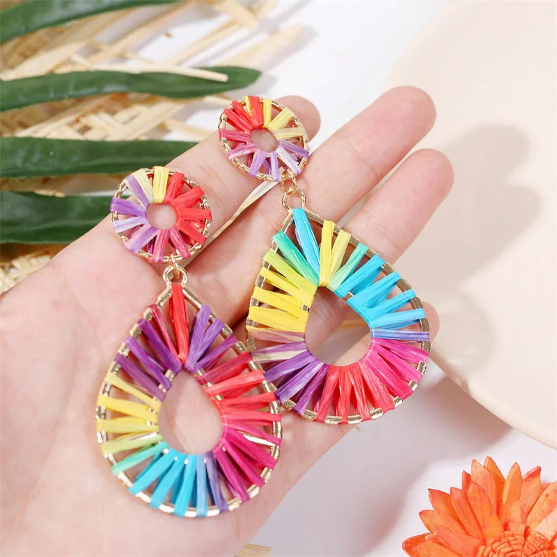 Bohemian Natural Raffia Straw Handmade Weave Drop Earrings For Women Fashion Water Drop Shape Multicolor Big Statement earrings
Bohemian Natural Raffia Straw Handmade Weave Drop Earrings For Women Fashion Water Drop Shape Multicolor Big Statement earrings