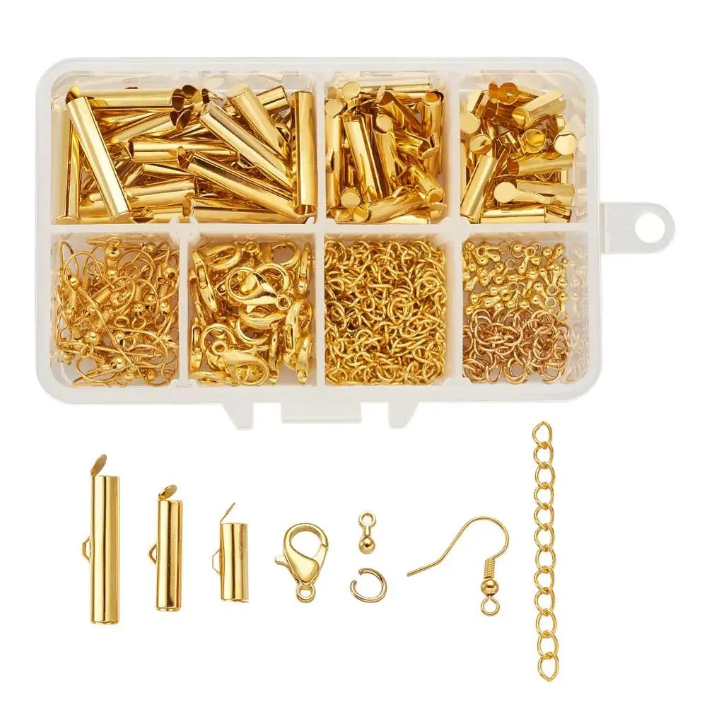 Jewelry Finding Kit with Brass Slide On End Clasp Tubes, Iron Ends with Twist Extender Chains, 304 Stainless Steel Jump Rings
Jewelry Finding Kit with Brass Slide On End Clasp Tubes, Iron Ends with Twist Extender Chains, 304 Stainless Steel Jump Rings