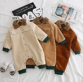 

70-100cm height new 2019 boys thicken warm fleece inside corduroy overall baby boy jumpsuit infant overall baby girl overall