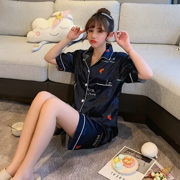 Summer Single Women's New Style Pajamas Short Sleeve Shorts Cardigan Imitated Silk Fabric Viscose Home Wear Two-Pi
Summer Single Women's New Style Pajamas Short Sleeve Shorts Cardigan Imitated Silk Fabric Viscose Home Wear Two-Pi