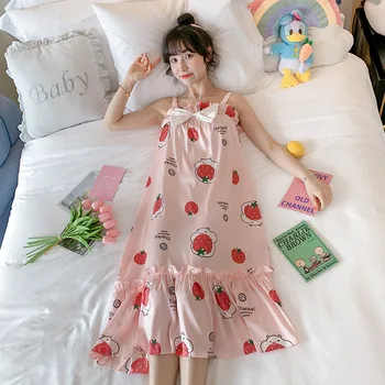 Sexy Spaghetti Strap Nightdress Women Sweet Bow Ruffles Night Dress Cute Cartoon Print Nightgown Summer Faux Silk Long Nightwear
Sexy Spaghetti Strap Nightdress Women Sweet Bow Ruffles Night Dress Cute Cartoon Print Nightgown Summer Faux Silk Long Nightwear