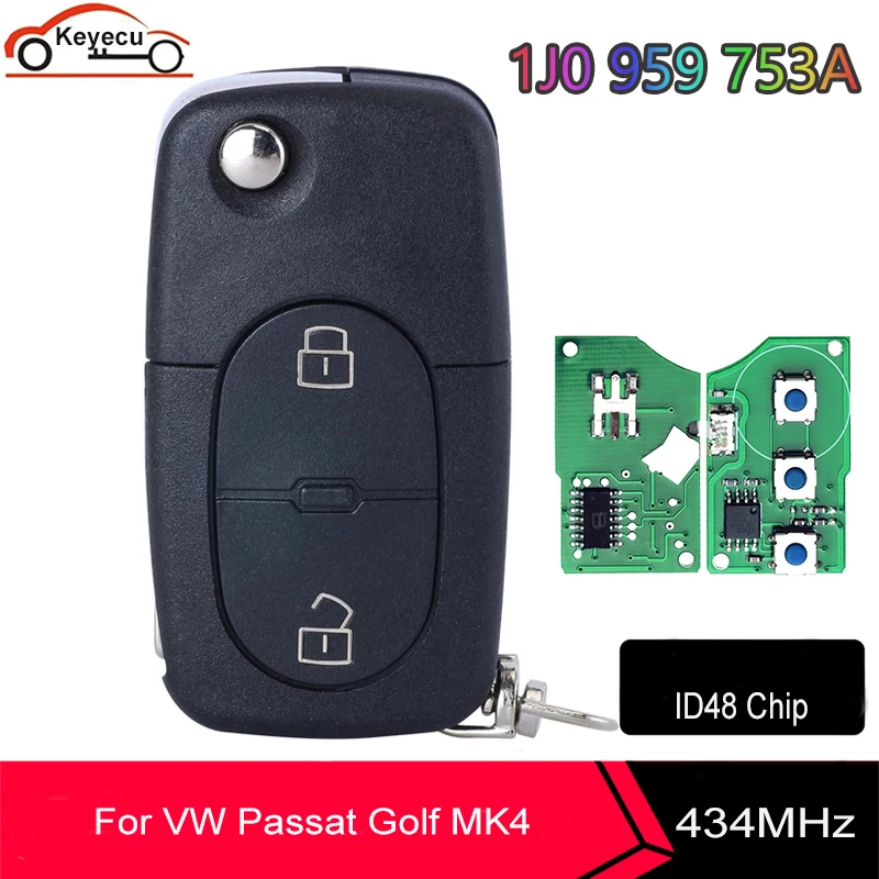 

KEYECU 1J0959753A Car Remote Control Key 2 Button Smart Transmitter 433Mhz For VW Volkswagen Passat Golf MK4 1J0 959 753 A